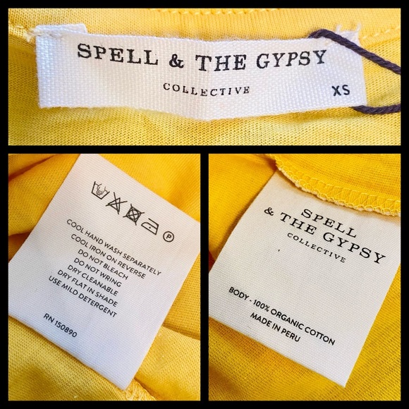 NWT Spell & the Gypsy Collective Mustard Paradise Cove Organic Shrunken Tee - Picture 13 of 13